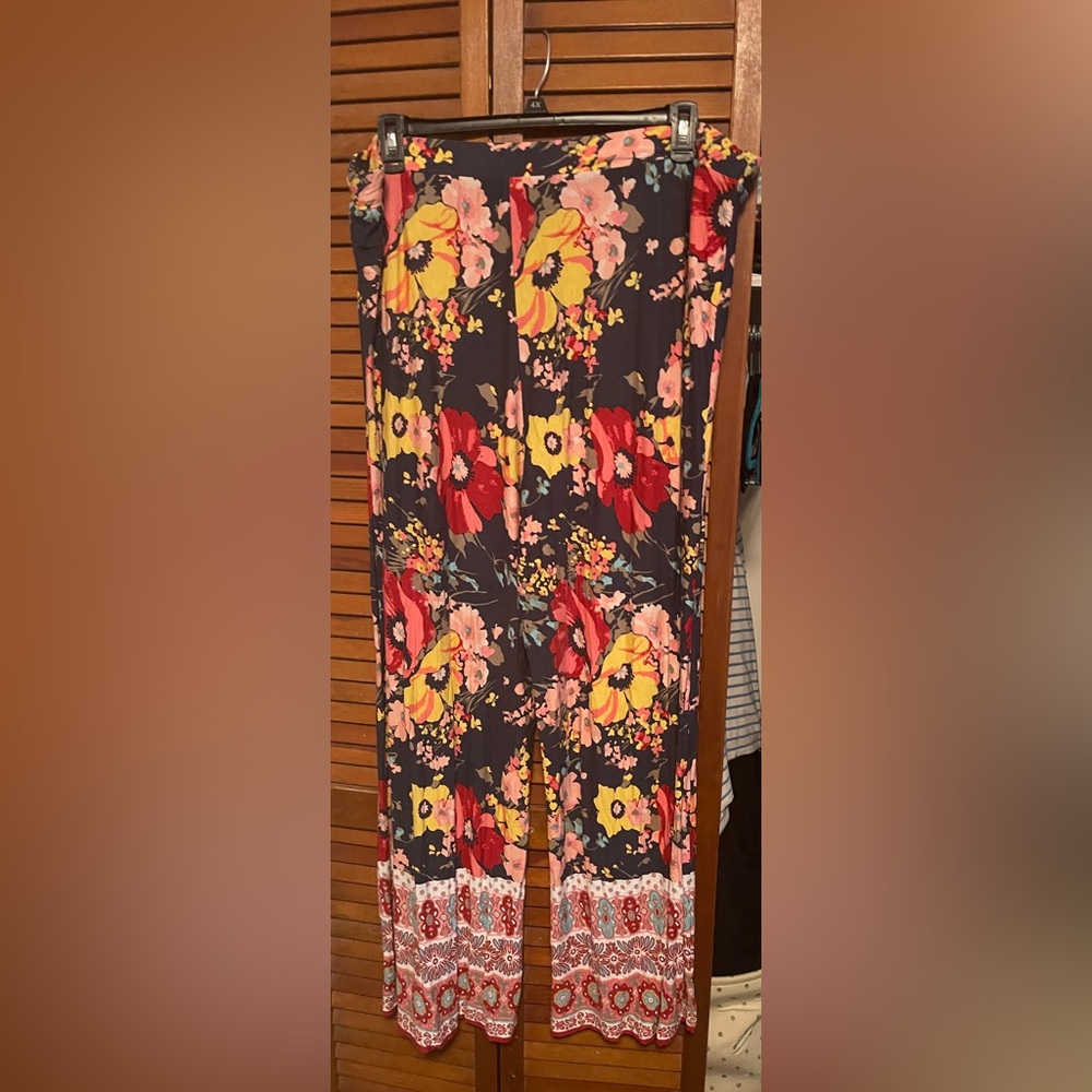 Cato Floral Wide Leg Pants - Black, Red, Yellow